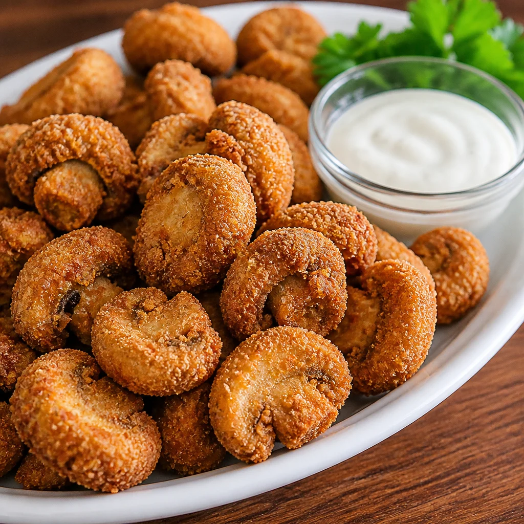 Crispy fried mushrooms served as a delicious appetizer.