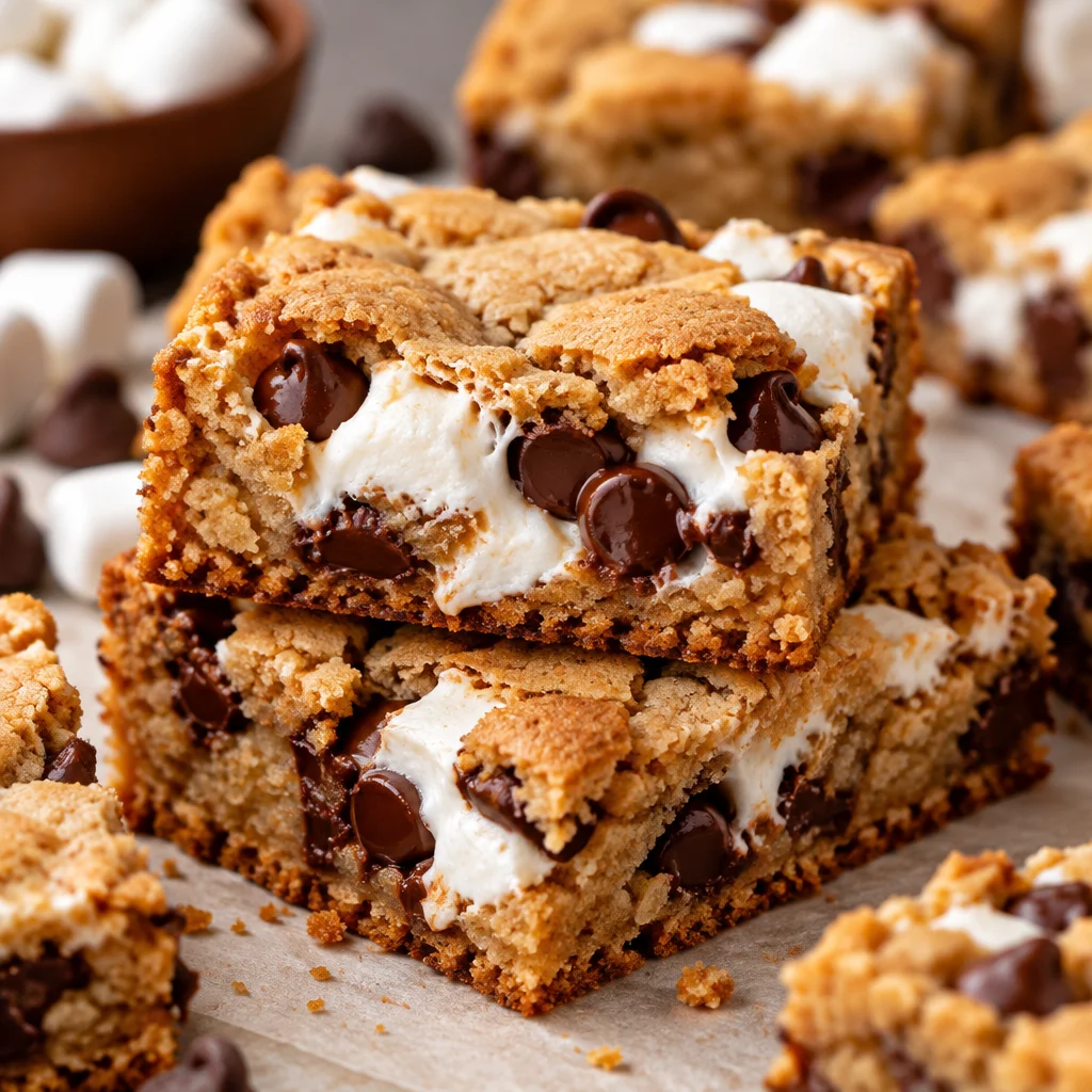 Delicious smores cookie bars with gooey marshmallows and chocolate