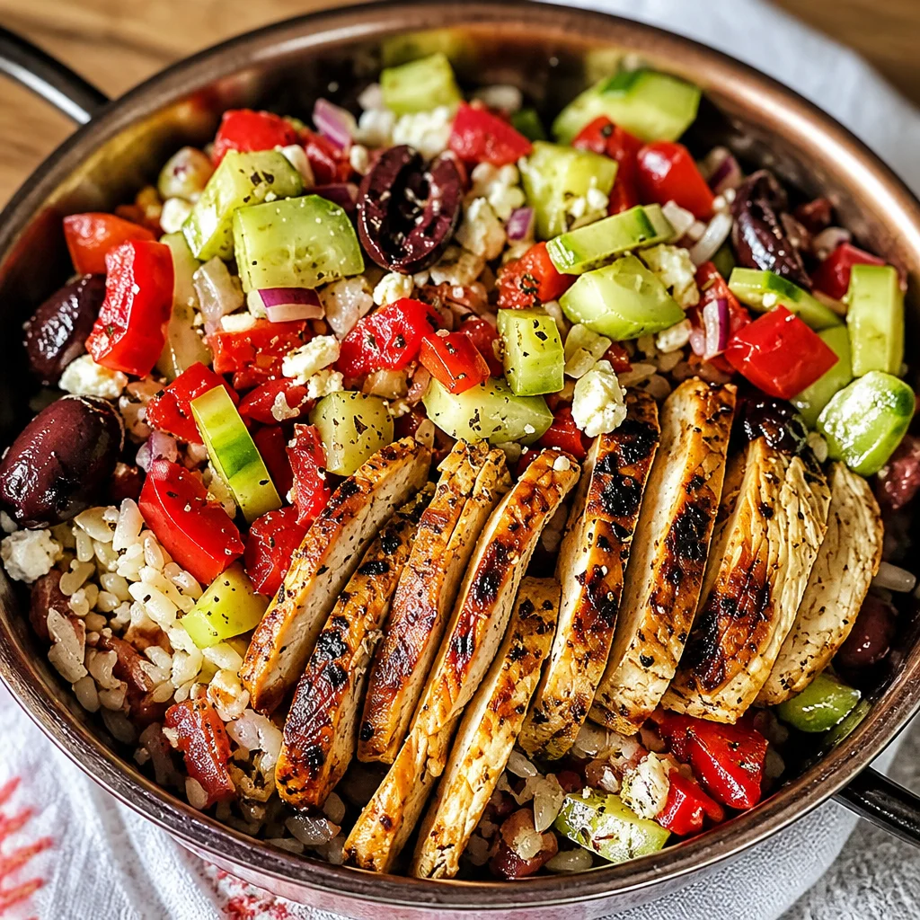 Flavorful Greek chicken bowls with marinated chicken, fresh vegetables, and rice.