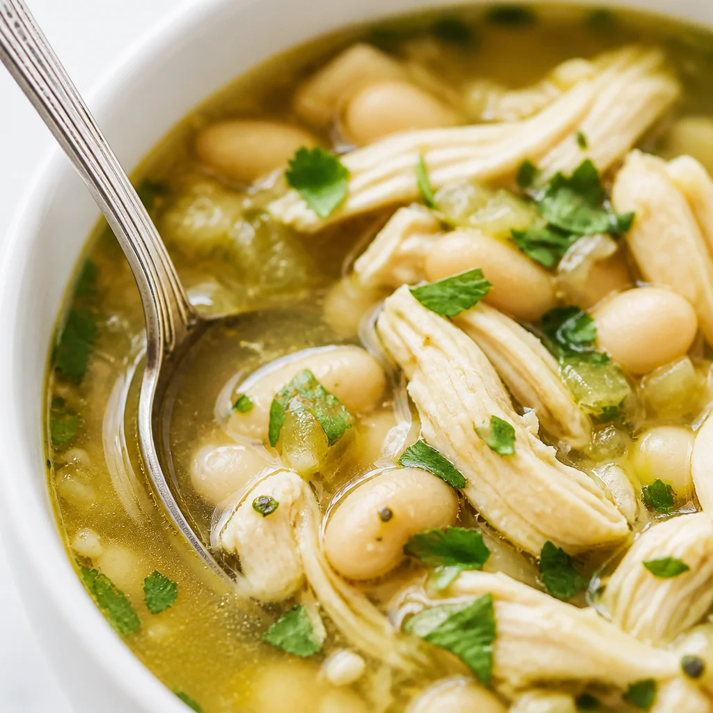 Bowl of flavorful Green Chicken Chili with fresh ingredients and spices.