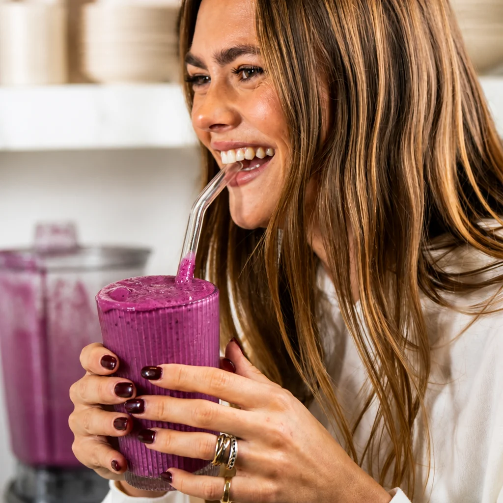 Colorful gut health smoothies with fresh fruits and probiotics in glass cups.