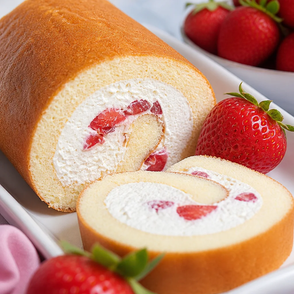 Moist Japanese Strawberry Shortcake with fresh strawberries and whipped cream.