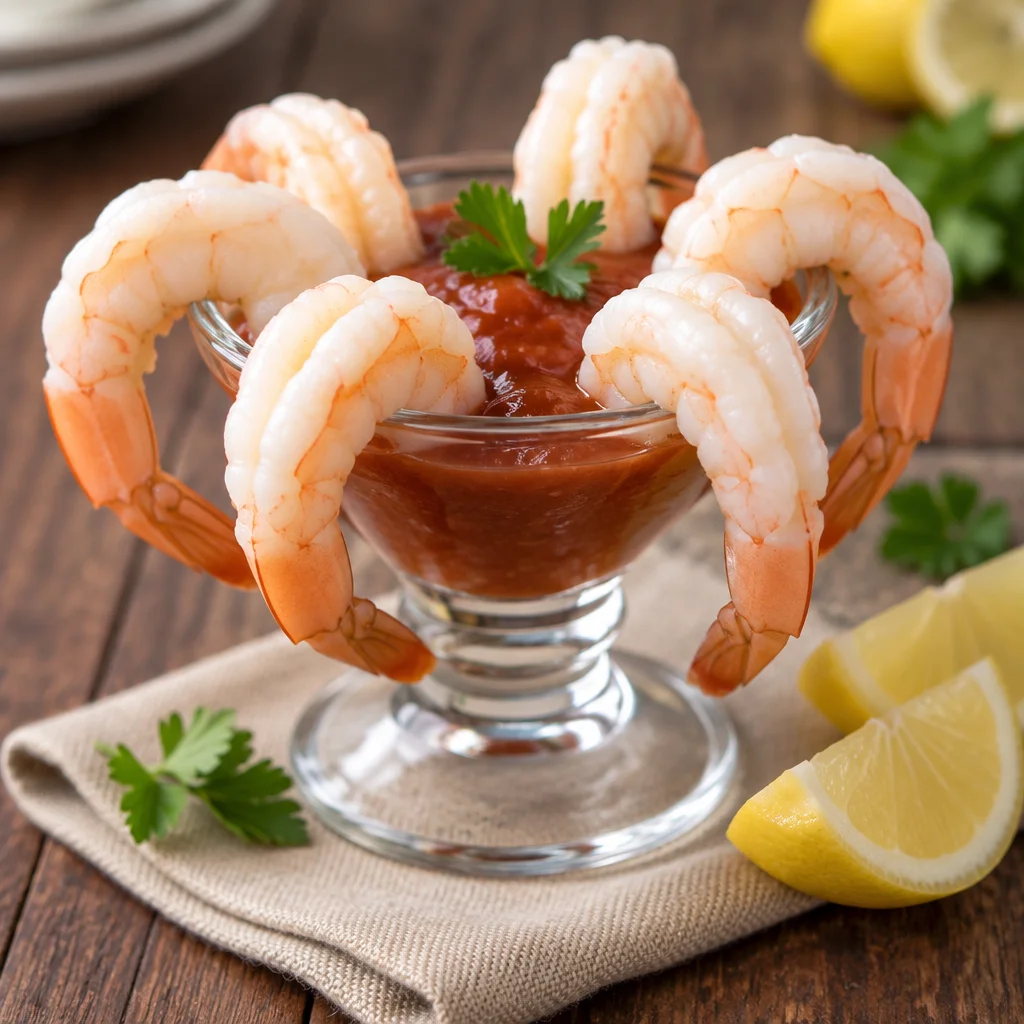 Delicious homemade shrimp cocktail served with spicy sauce and fresh ingredients.