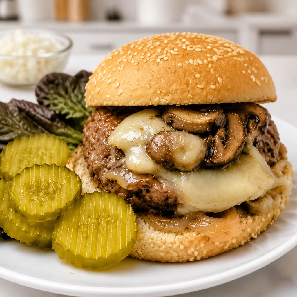 Mushroom Swiss Burger Foil Packets with juicy patties and melted cheese