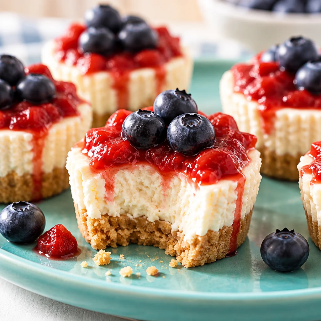Delicious no bake mini cheesecakes served in a graham cracker crust.
