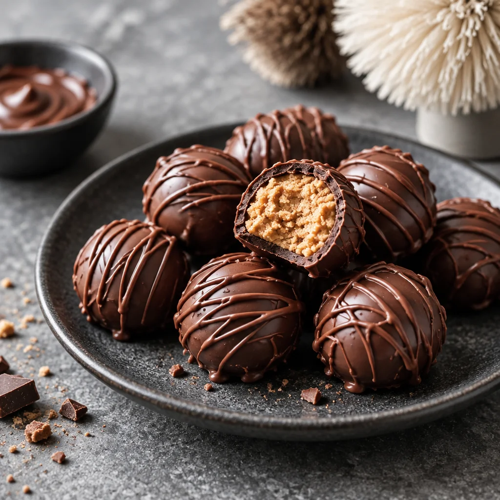 Peanut Butter Balls Recipe with chocolate coating, perfect for holiday treats.