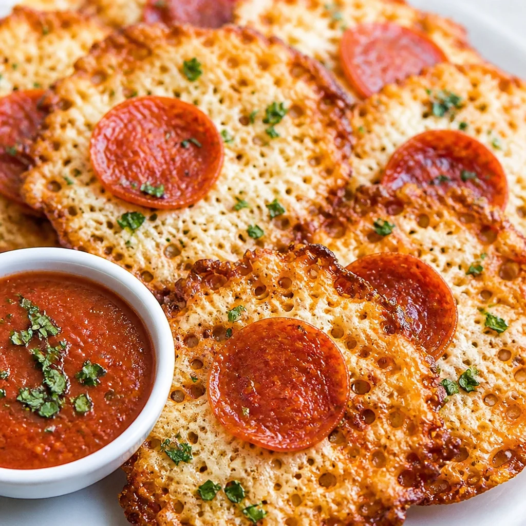 Delicious homemade Pizza Chips with mozzarella cheese and pizza sauce