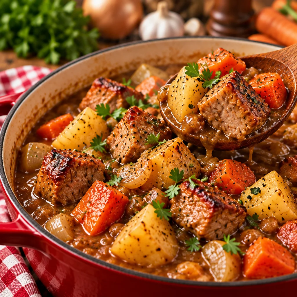 Pork and Cabbage Stew with Cheddar Dumplings