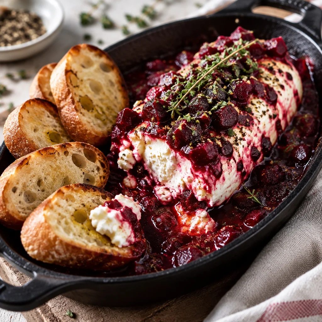 Vibrant Roasted Beet Goat Cheese Appetizer Log garnished with herbs and nuts