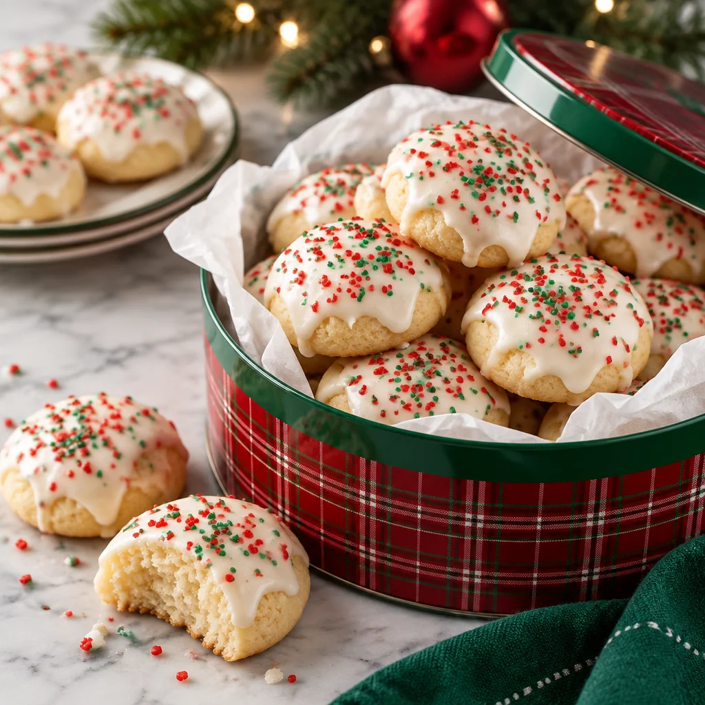 Delicious Italian ricotta cookies with lemon flavor and sweet icing on top.