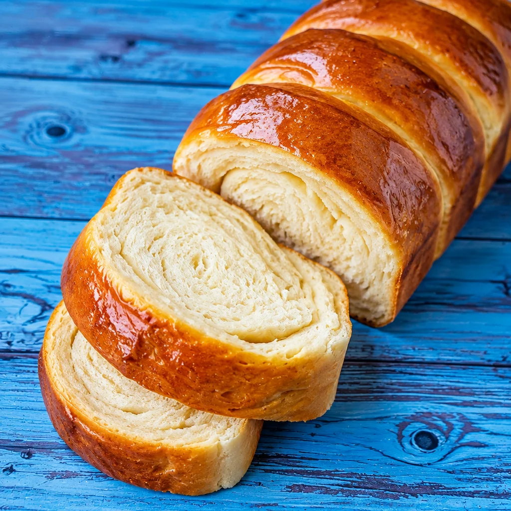Fluffy condensed milk bread loaf with a golden crust and soft texture.