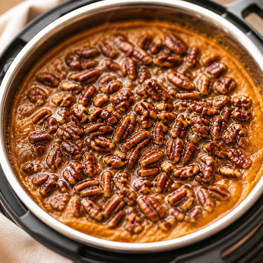 Delicious Sweet Potato Casserole topped with marshmallows and pecans