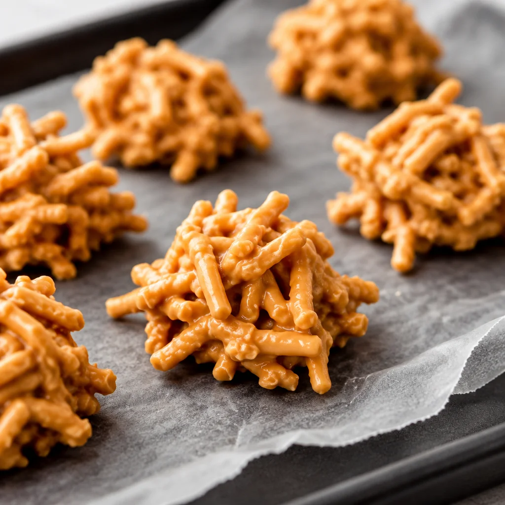 Easy no-bake haystack cookies with oatmeal and coconut, perfect for cookie trays.