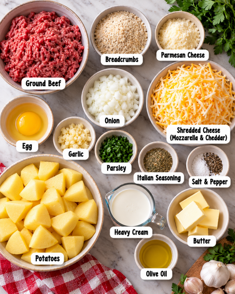 Cheesy Meatballs and Potatoes Delight