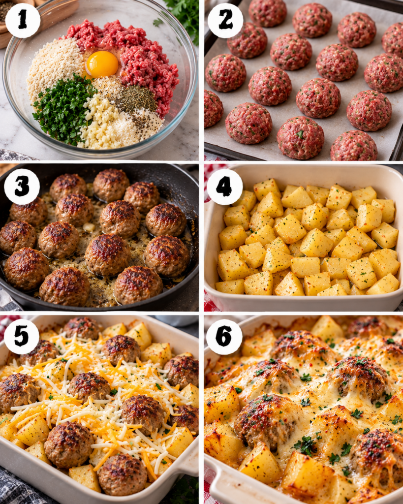 Cheesy Meatballs and Potatoes Delight