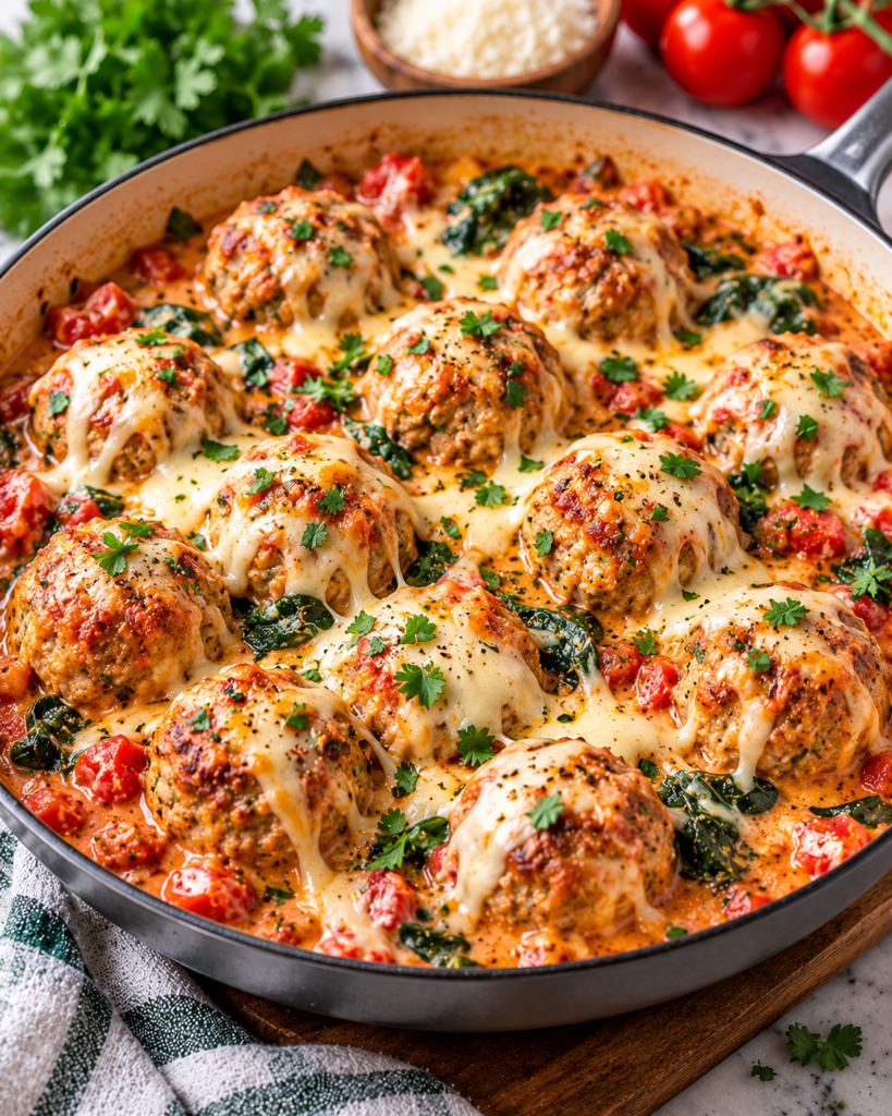 Cheesy Turkey Meatball Skillet