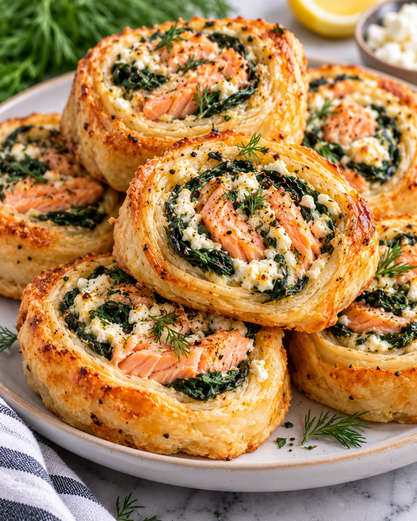 Spinach Feta Salmon Pinwheels