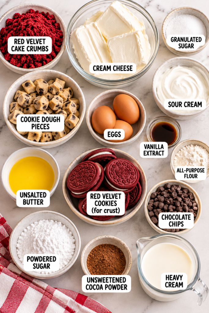 Red Velvet Cookie Dough Cheesecake