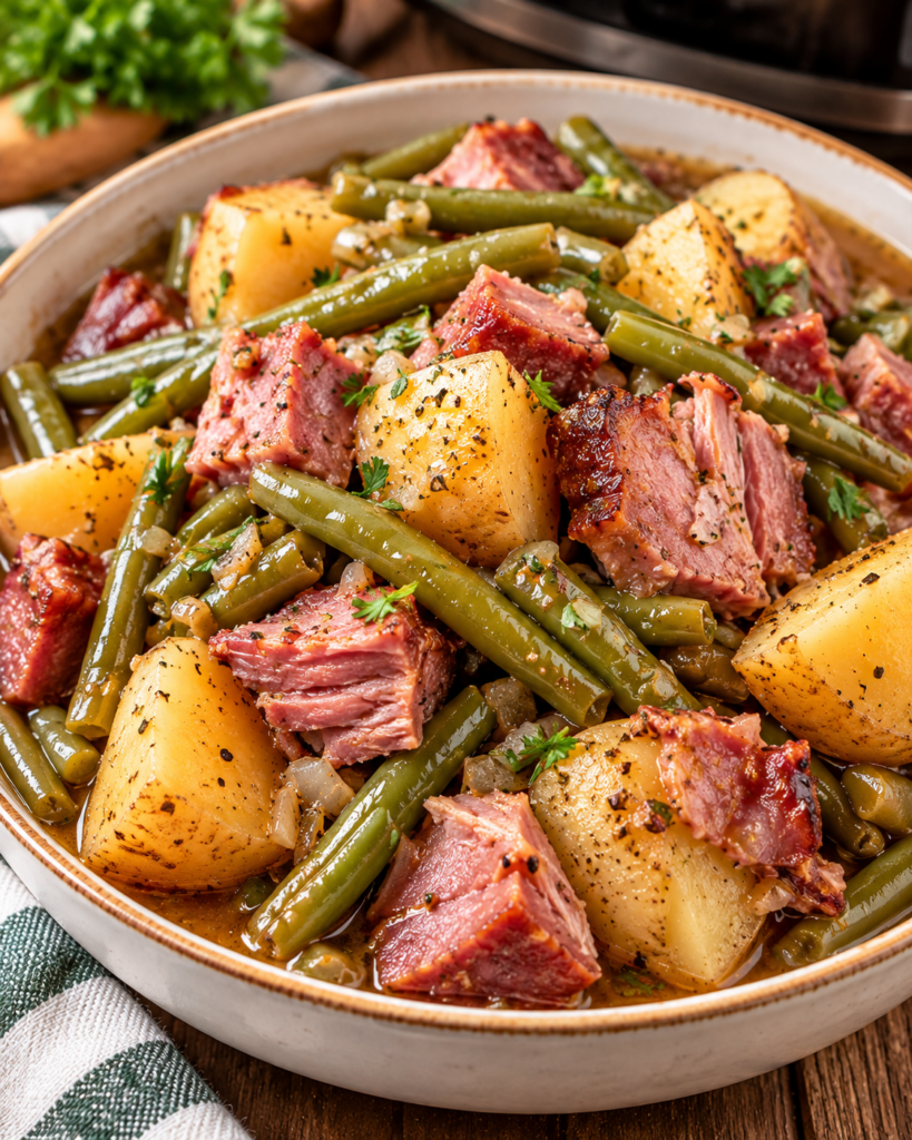 Crockpot Ham, Green Beans and Potatoes