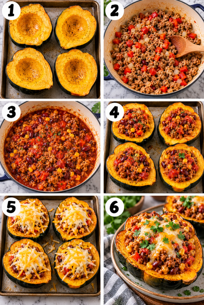 Turkey Chili Stuffed Acorn Squash