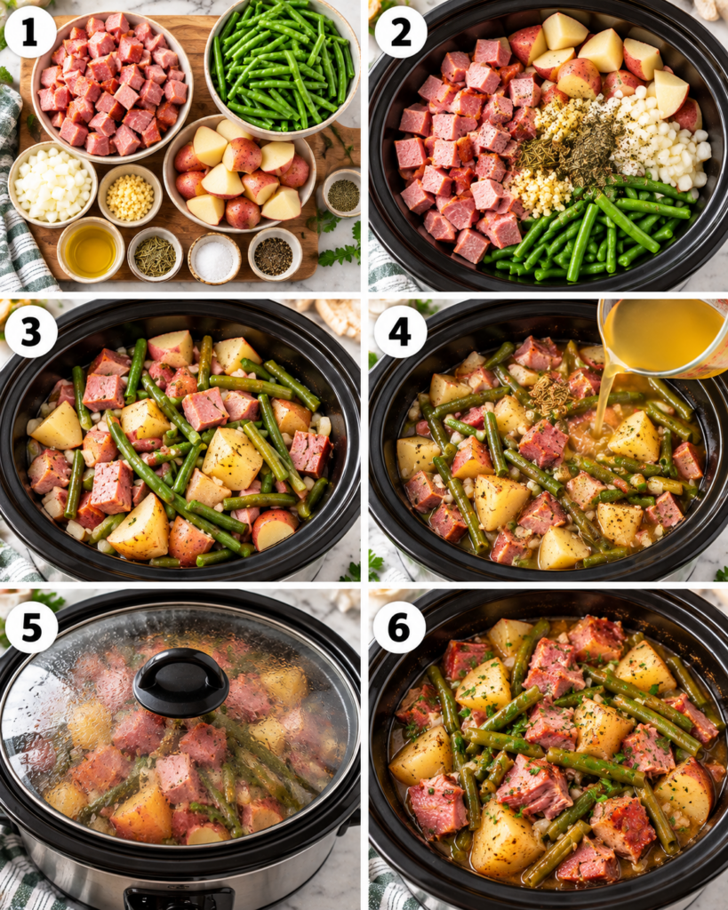 Crockpot Ham, Green Beans and Potatoes