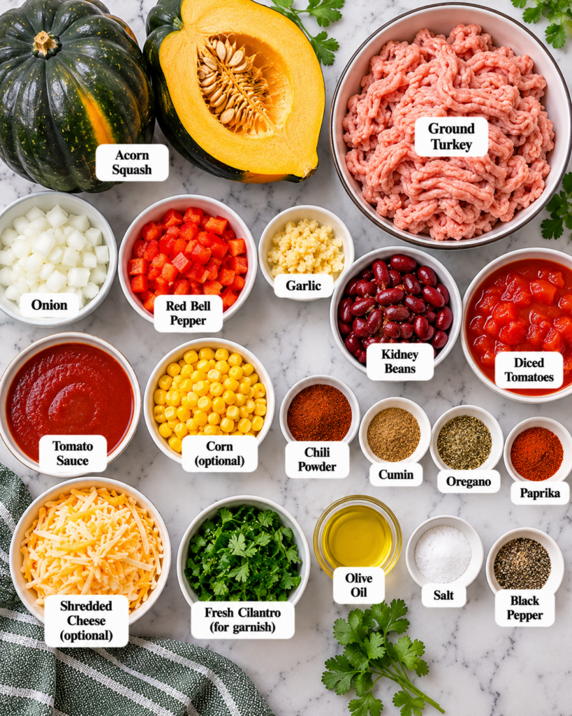 Turkey Chili Stuffed Acorn Squash