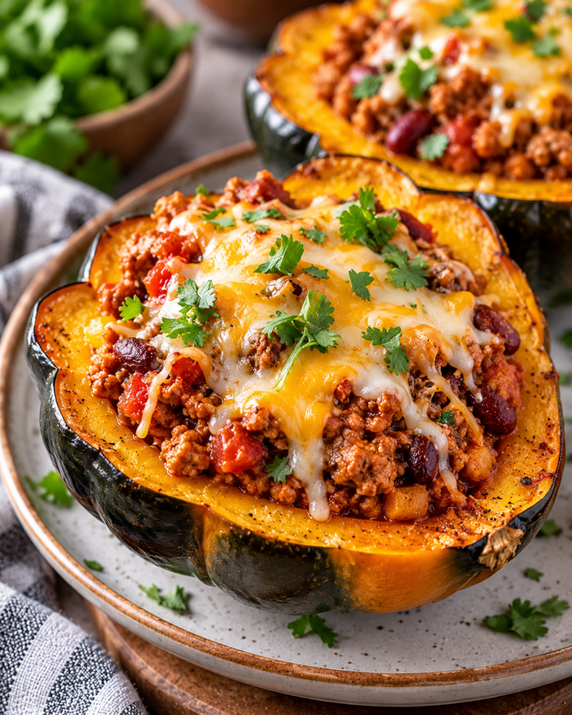 Turkey Chili Stuffed Acorn Squash