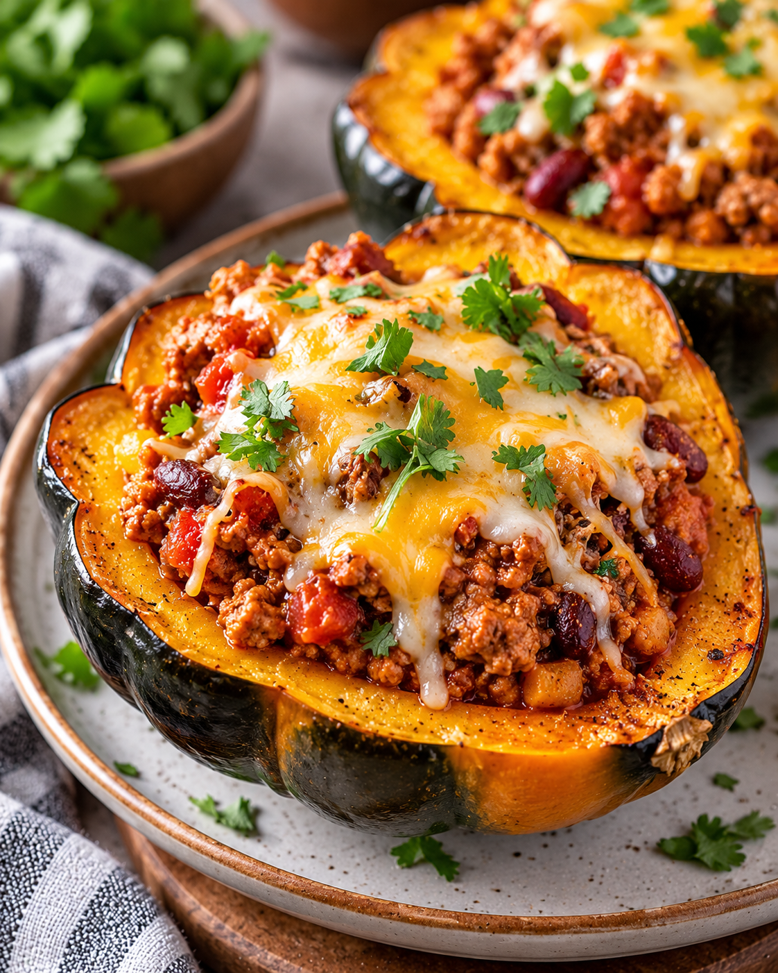 Turkey Chili Stuffed Acorn Squash