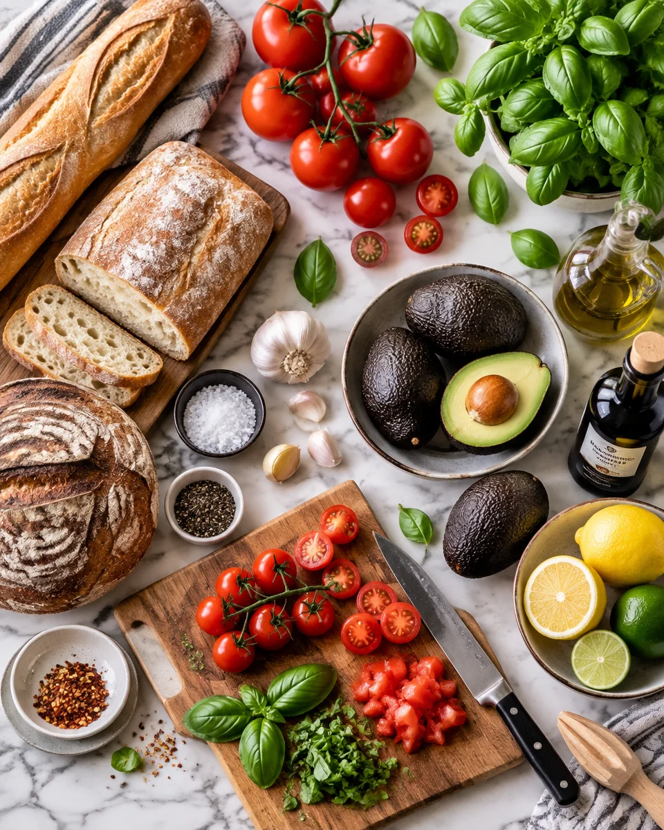 Avocado, Tomato, and Basil Bruschetta