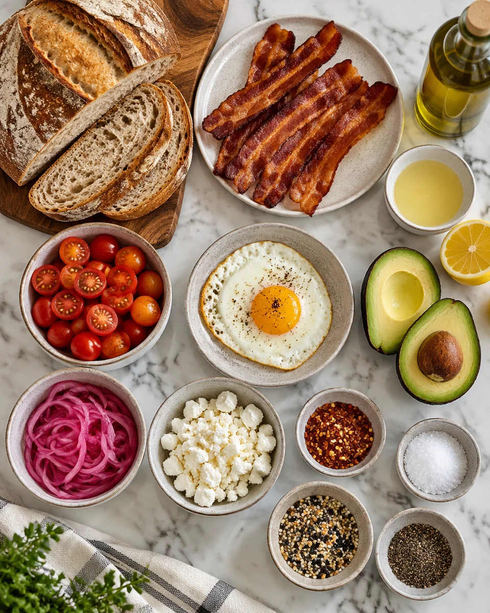 avocado toast with egg and bacon