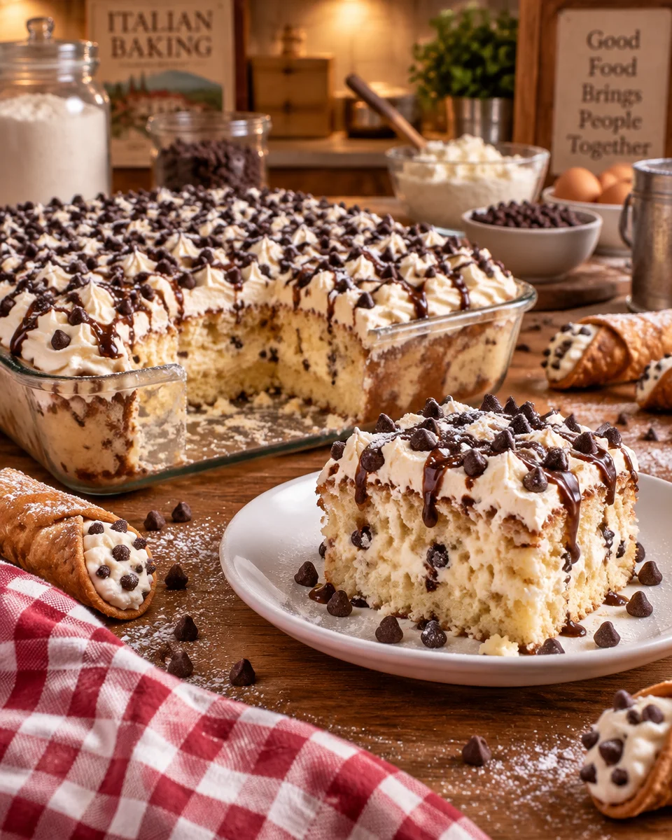 Cannoli Poke Cake