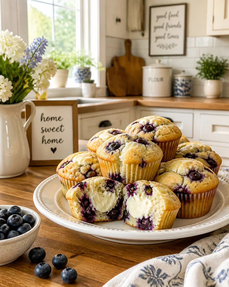 Cream Cheese Stuffed Blueberry Muffins