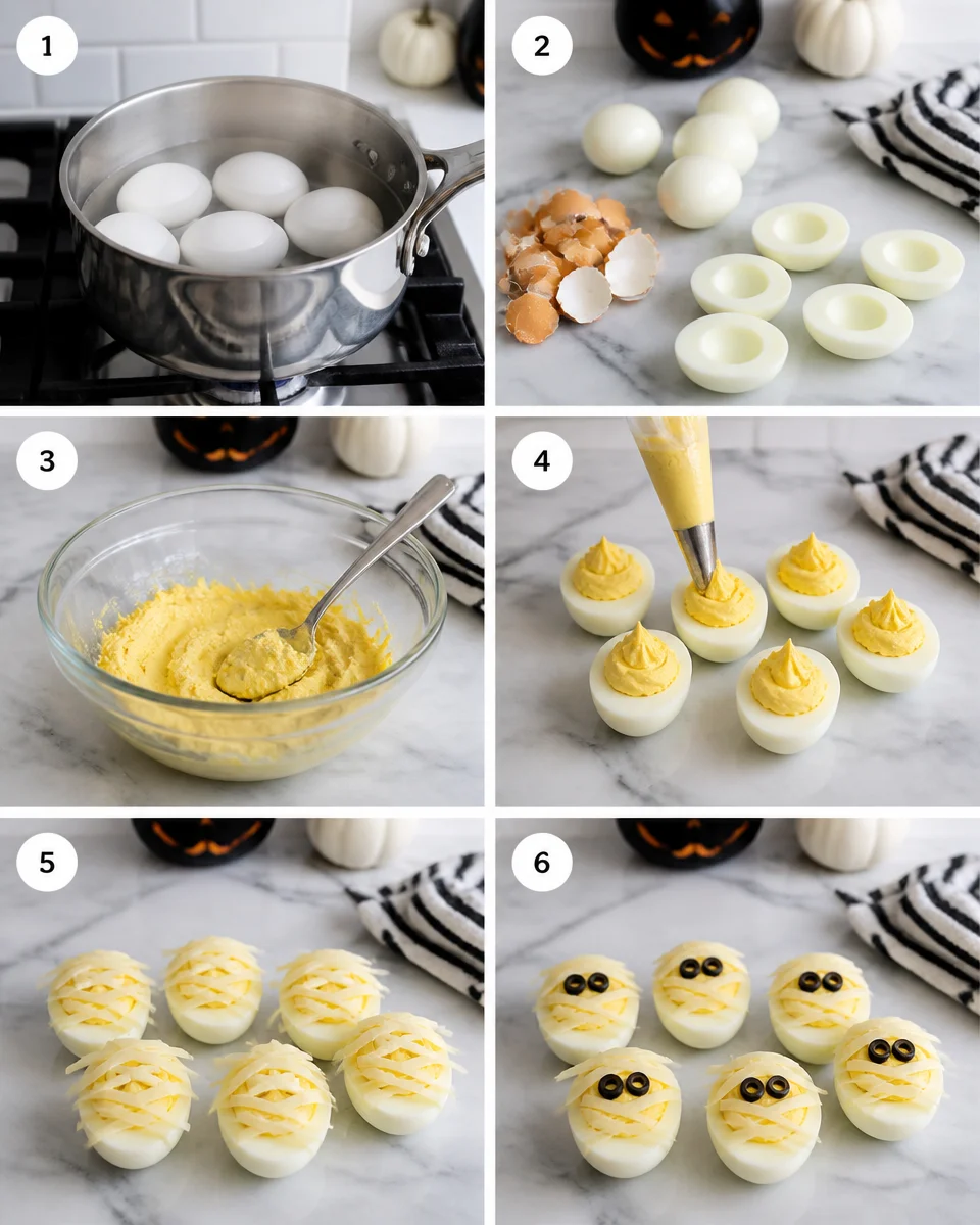 Easy Halloween Deviled Eggs — Mummy Style