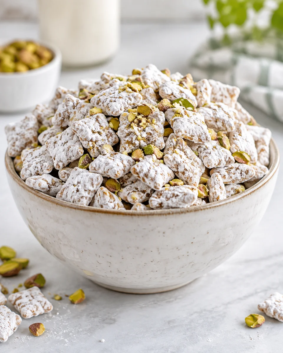 Easy Pistachio Puppy Chow Recipe (Muddy Buddies)
