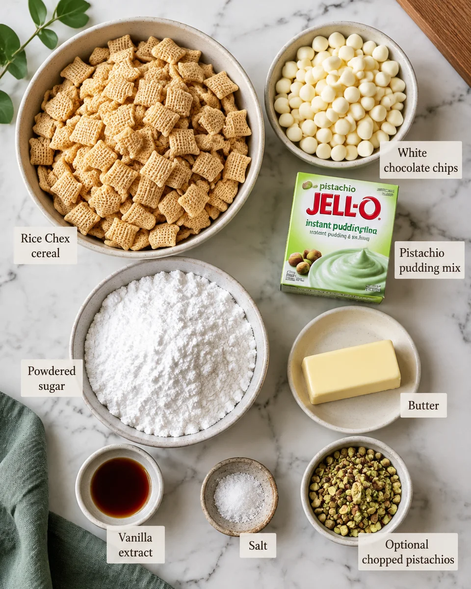Easy Pistachio Puppy Chow Recipe (Muddy Buddies)