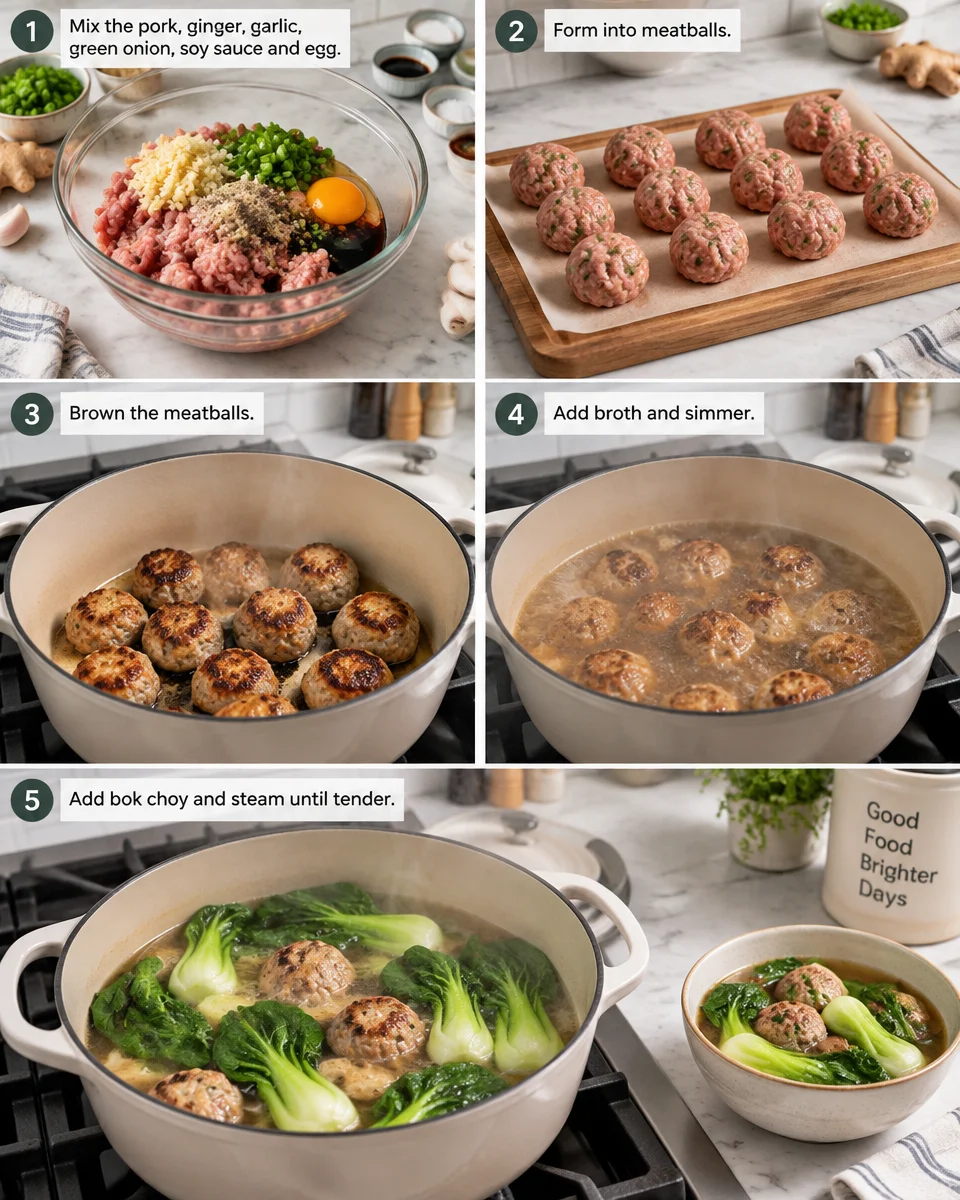 Ginger Pork Meatball Soup with Bok Choy
