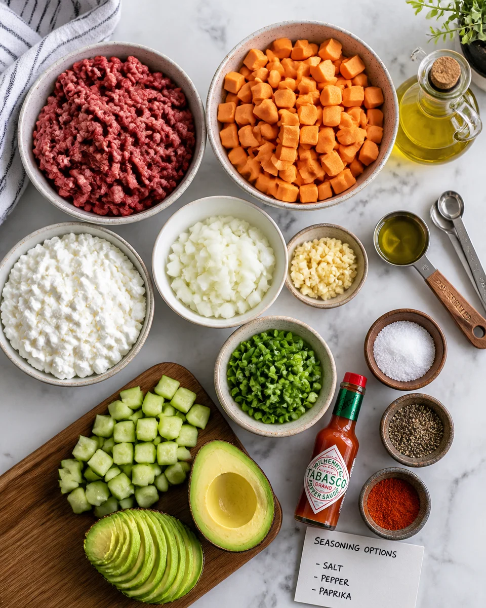 Ground Beef and Cottage Cheese Skillet Bowl