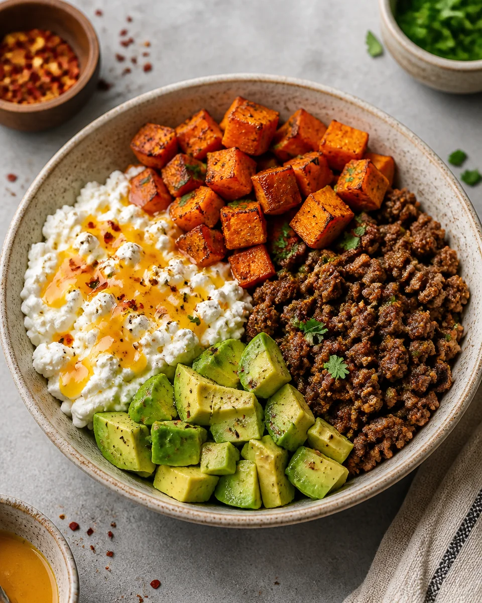 High Protein Taco Bowl with Cottage Cheese Sauce