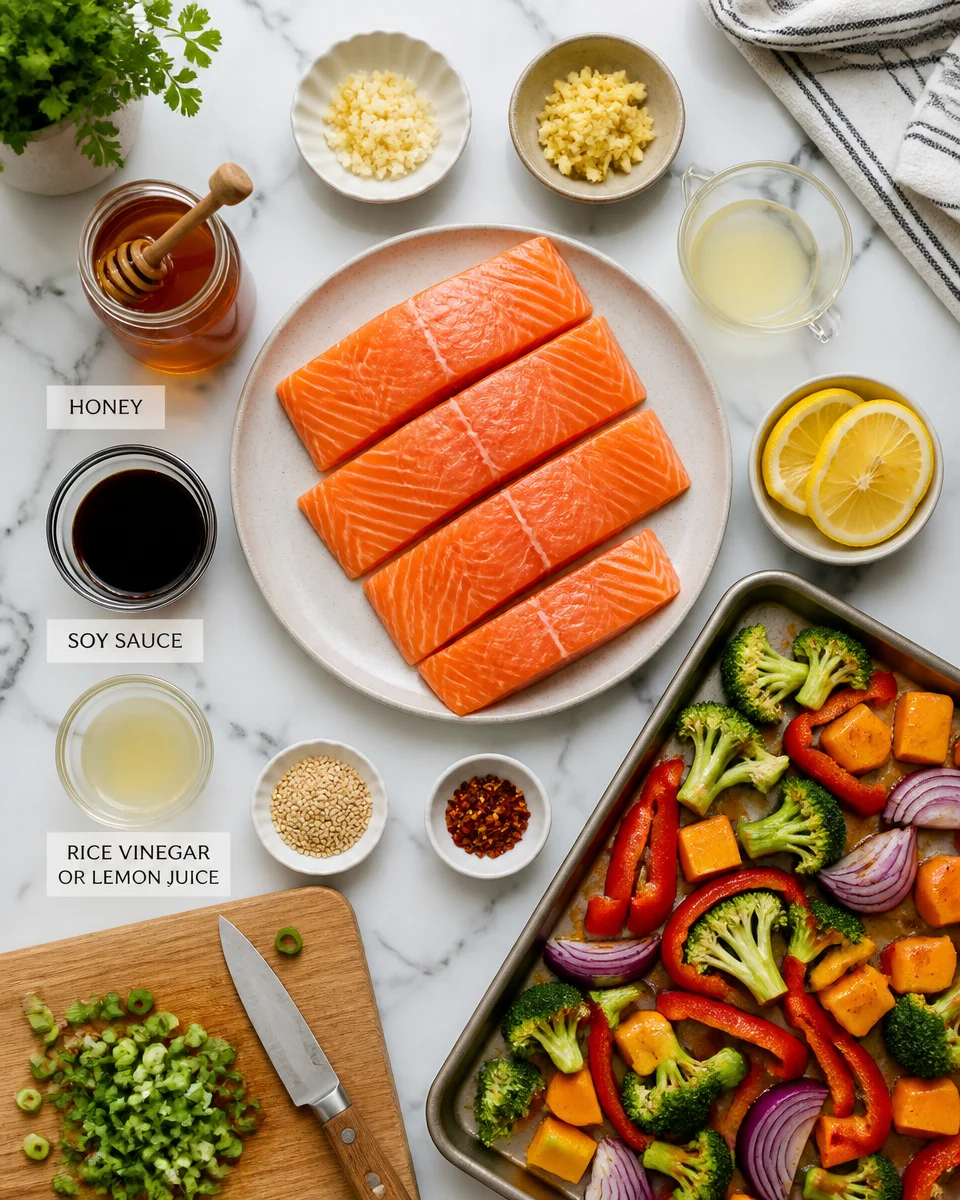 Honey Soy Glazed Salmon Sheet Pan