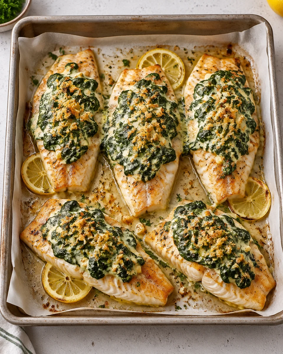 Lemon Garlic Sea Bass Recipe with Creamed Spinach