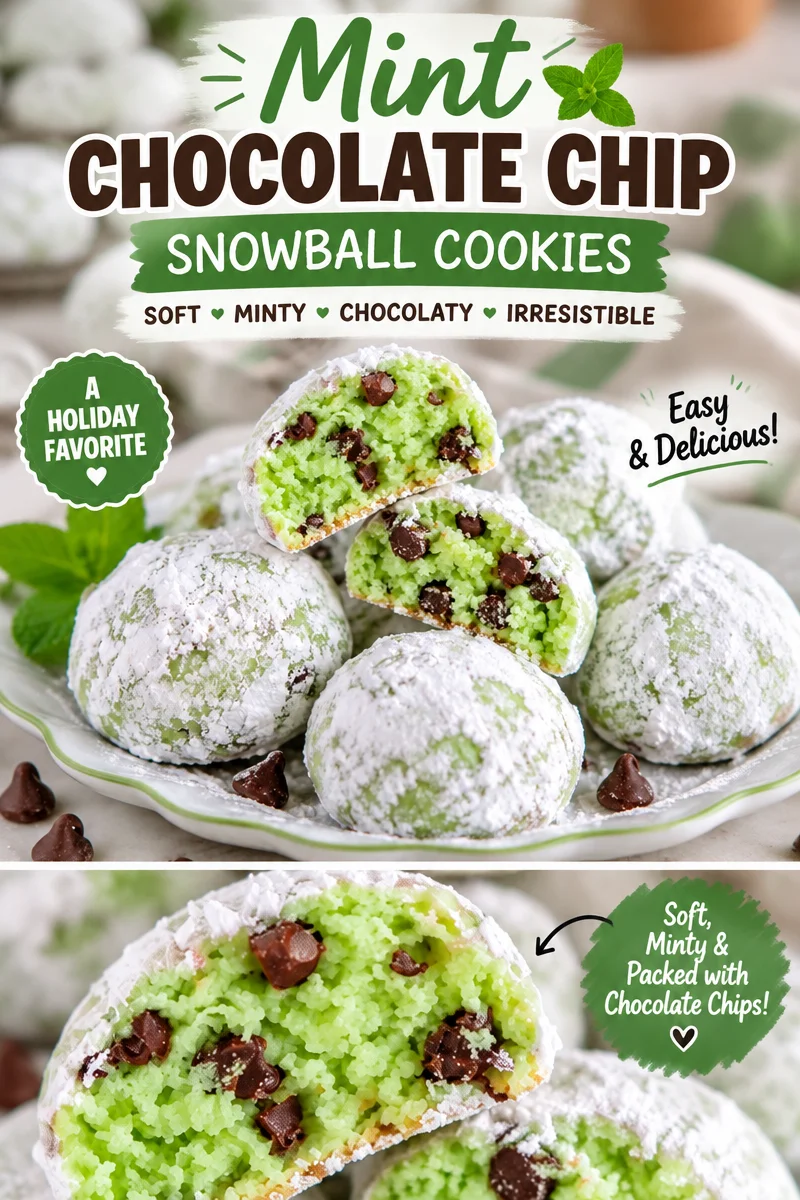 Mint Chocolate Chip Snowball Cookies