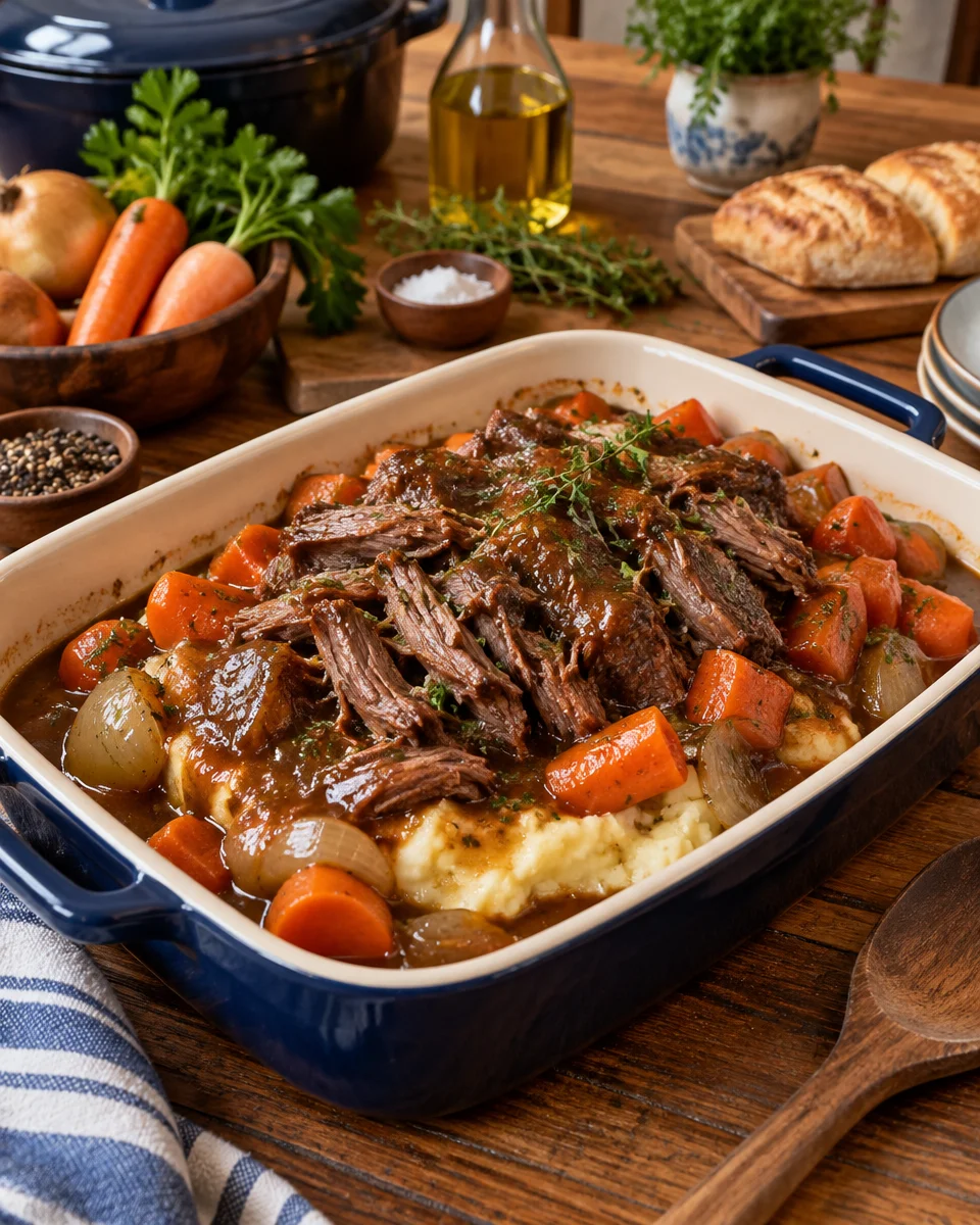 pot roast over mashed potatoes