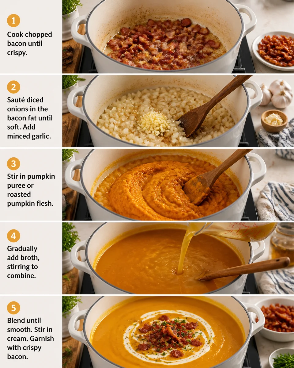 Pumpkin Soup with Cream and Bacon