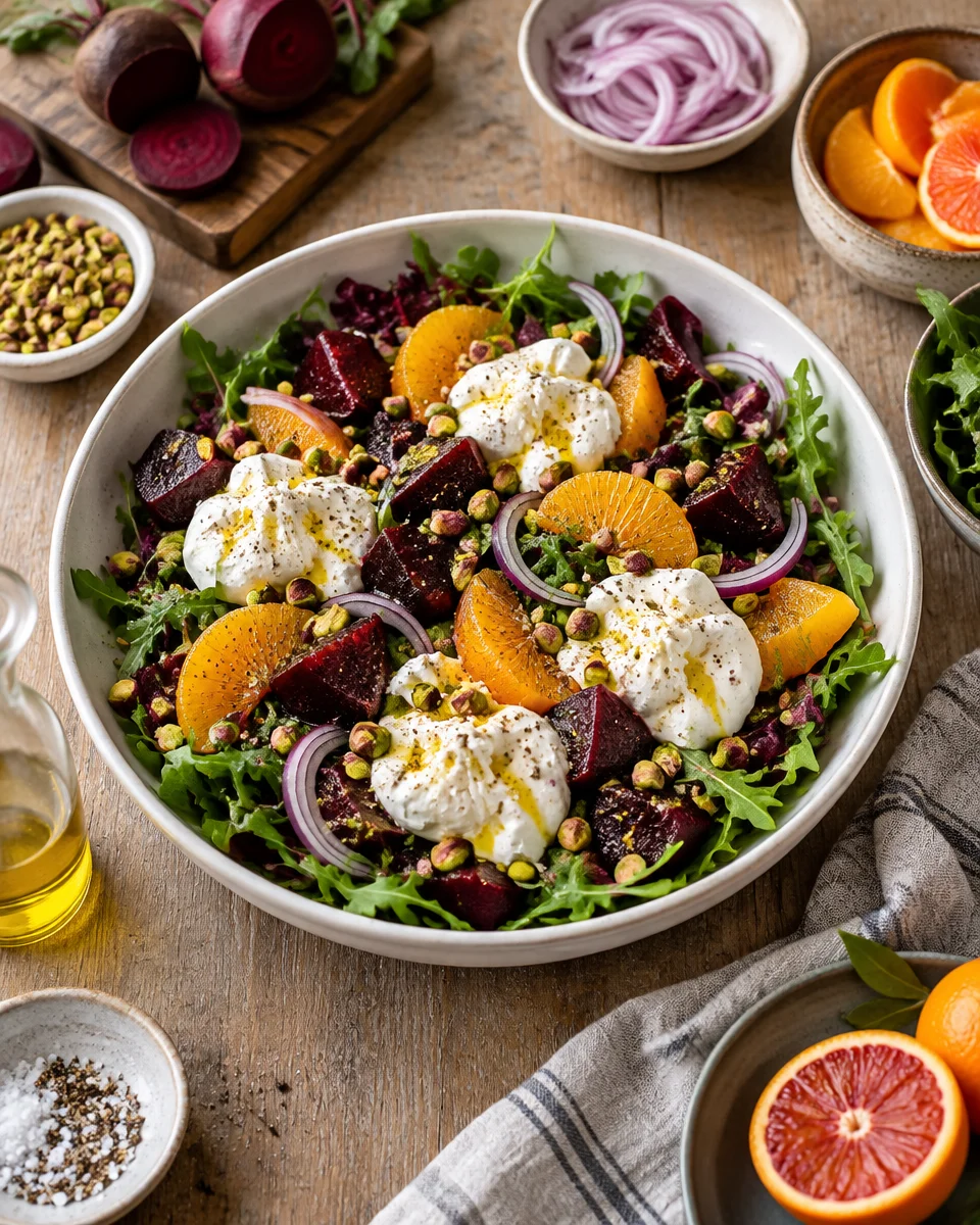 Roasted Beet Salad with Burrata and Carrots