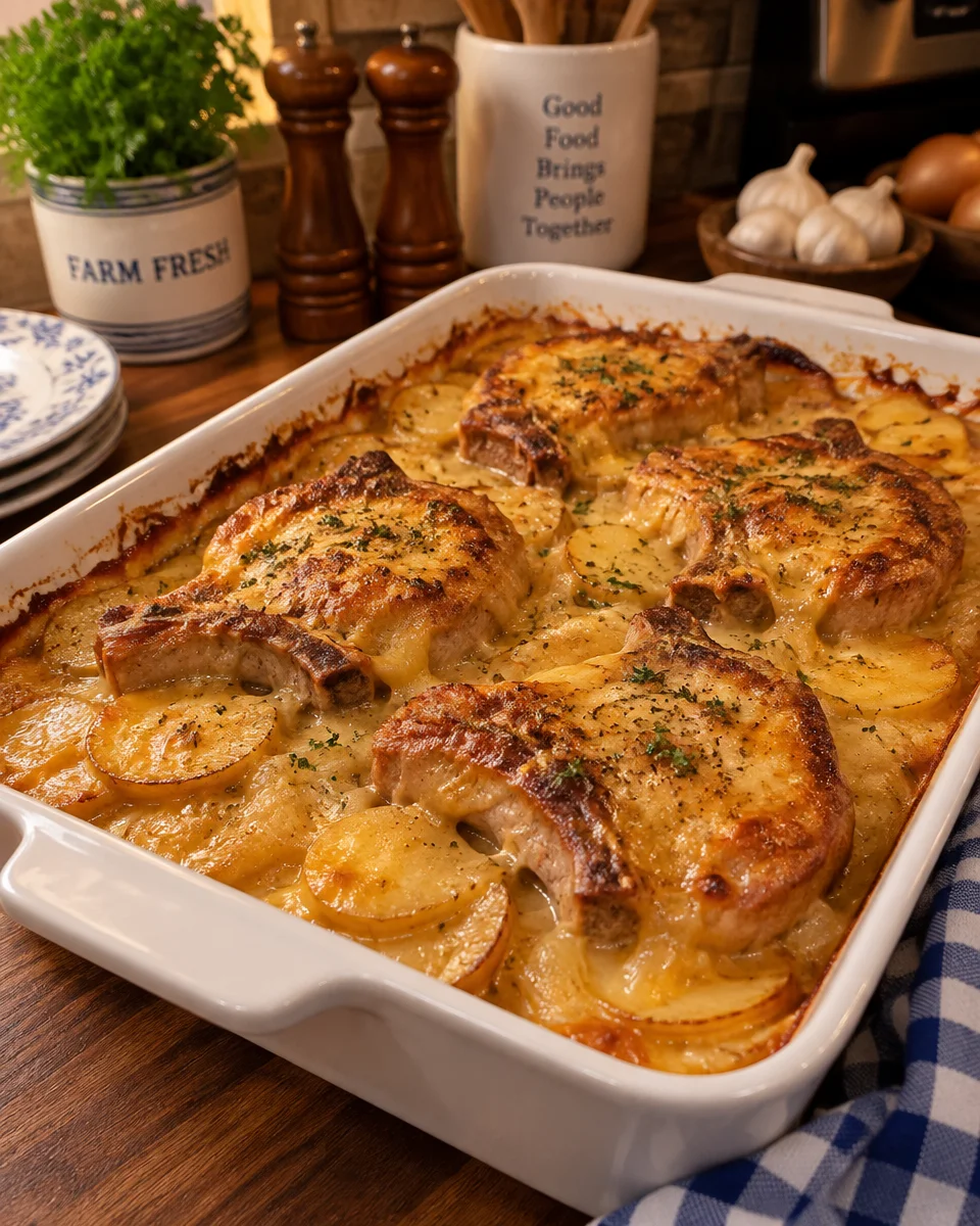 Smothered Pork Chop Scalloped Potato Casserole