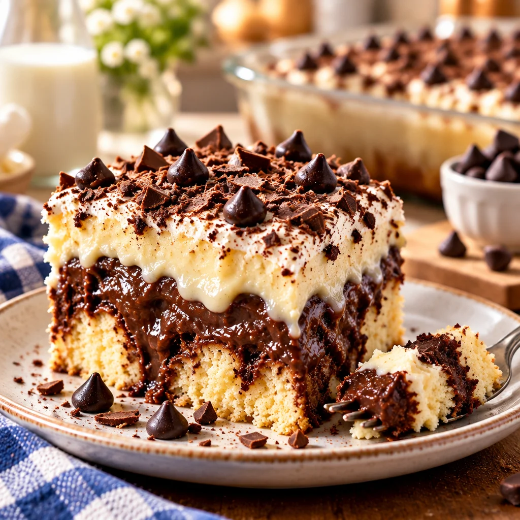Delicious chocolate pudding cake with gooey pudding layer and rich chocolate cake.